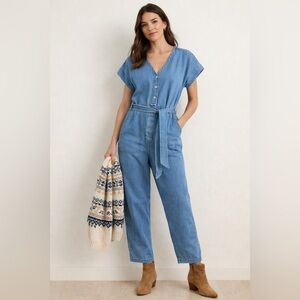 Next Denim Jumpsuit | Tie Waist | Pockets | UK 12 / US 8
